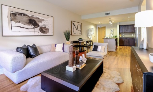 a living room with a couch and a coffee table